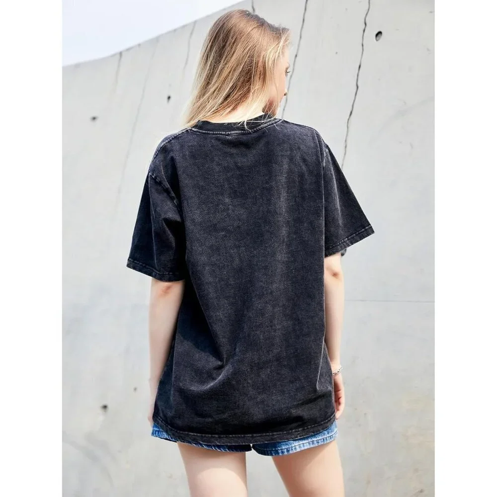Unisex Cotton Oversized T-Shirt Short Sleeve Vintage Streetwear Casual Top